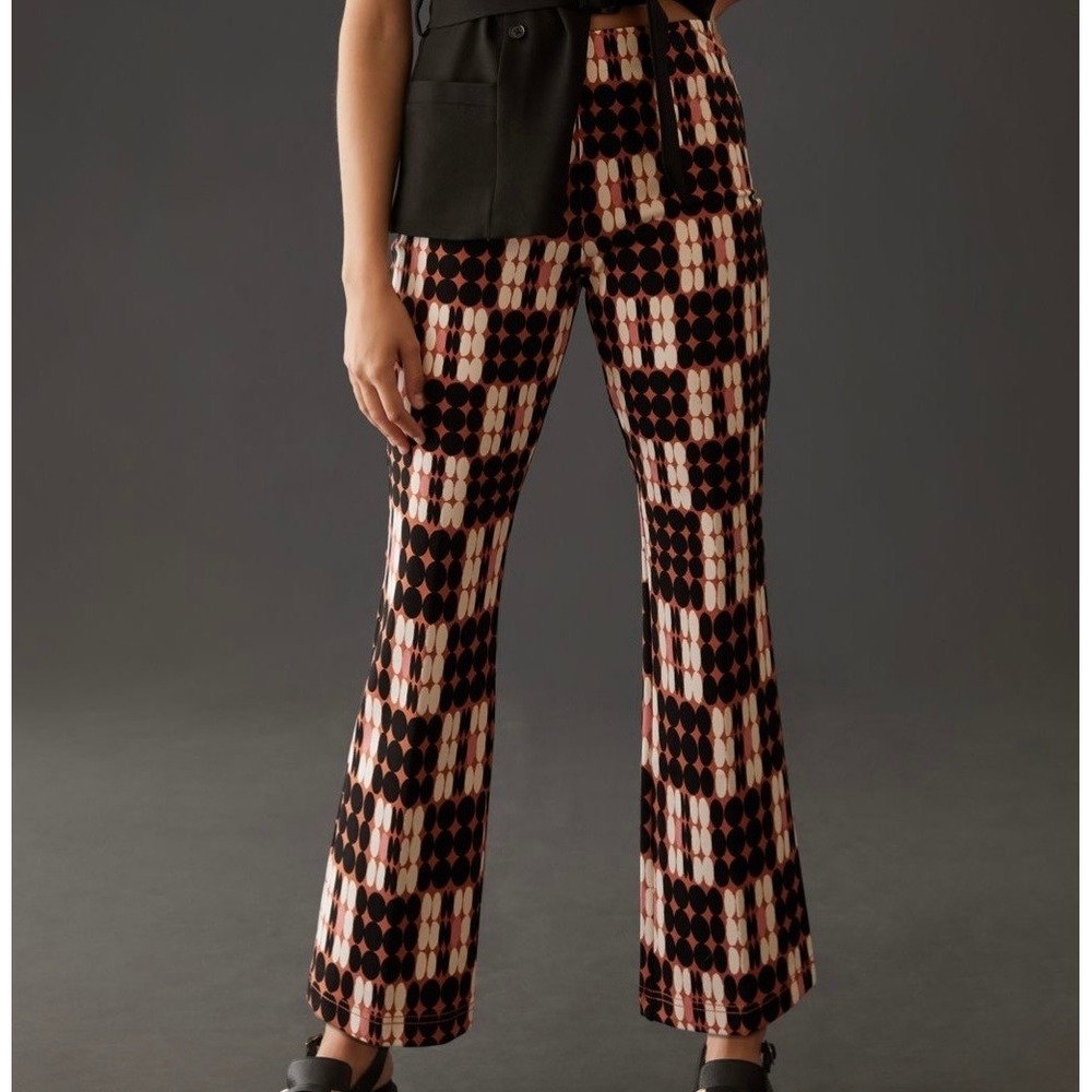 Maeve Anthropologie Margot Flare Pants Large Geometric Print Black Orange Cream